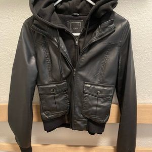 Obey leather jacket with hoodie